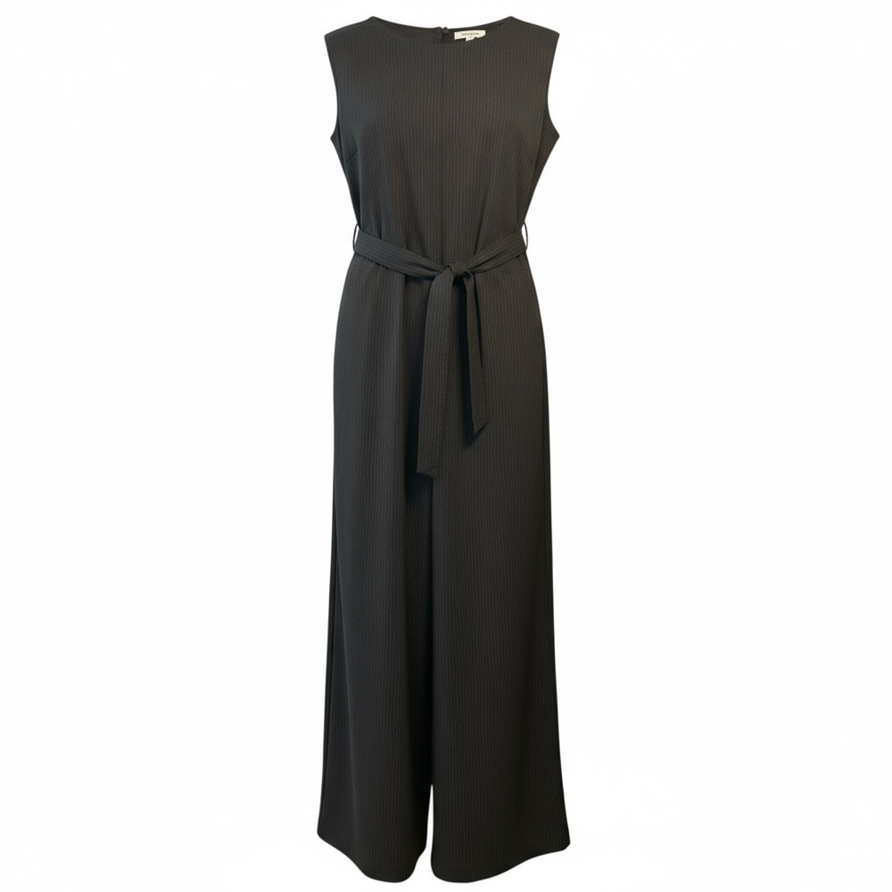 Max Studio Black and White Pinstripe Belted Wide Leg Jumpsuit